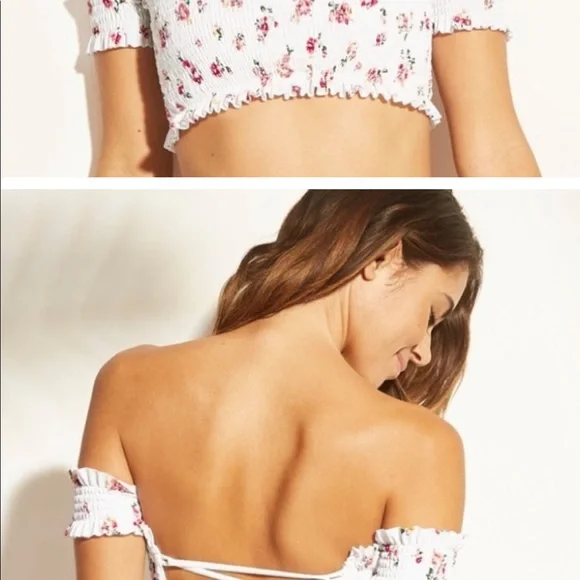 NWOT Xhilaration D/DD white floral swim top - Picture 3 of 3